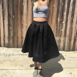 Black structured midi full a-line skirt